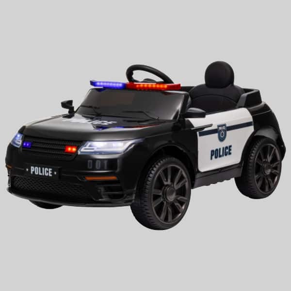 slide 1 of 1, Battery Powered Police Car for Kids, 12V Ride-On with Remote Control, Siren, Music, and 3 Speeds Black