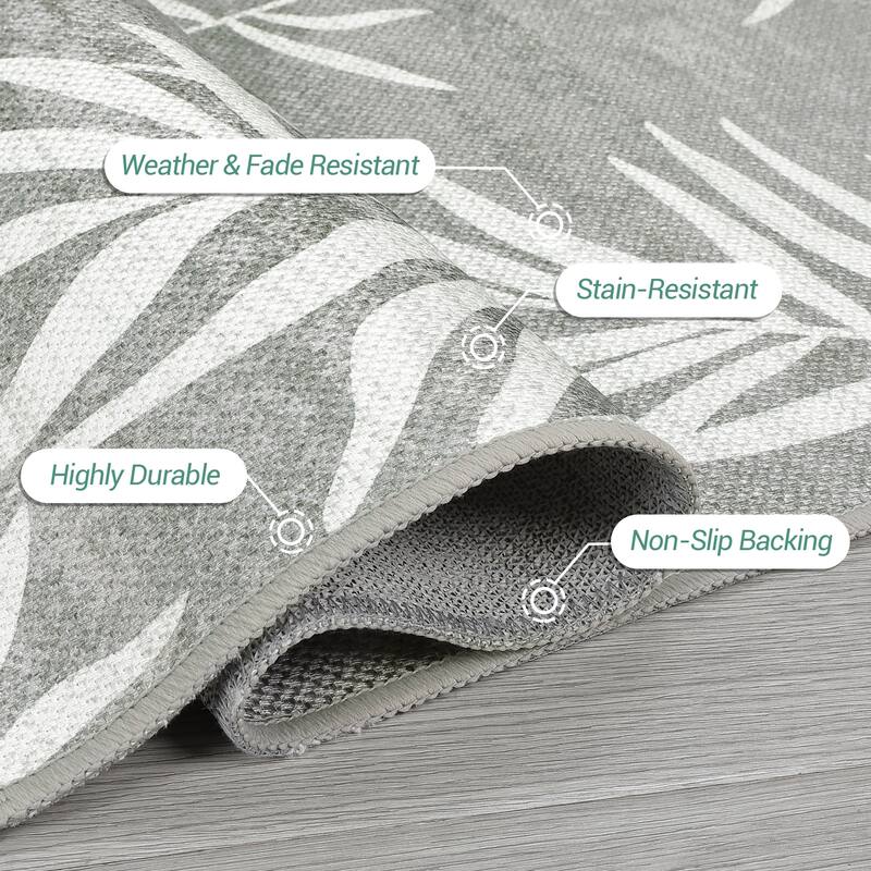 Modern Washable Area Rug - With Tropical Leaf Pattern for Living Room, Bedroom, Soft Non Slip Non Shedding