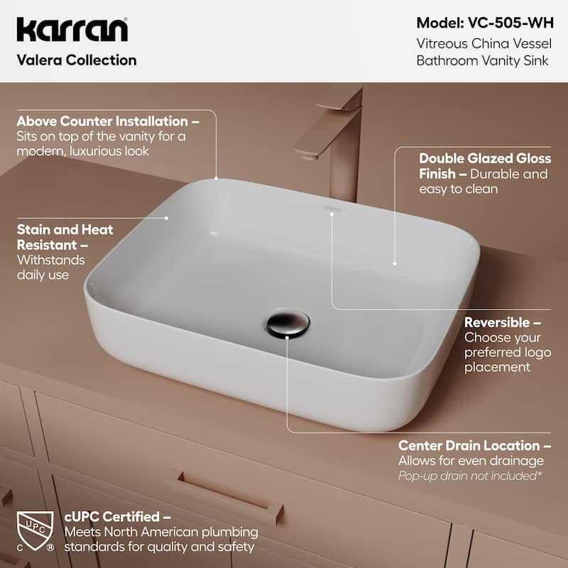 Karran Valera 20" Vitreous China Vessel Bathroom Sink in White