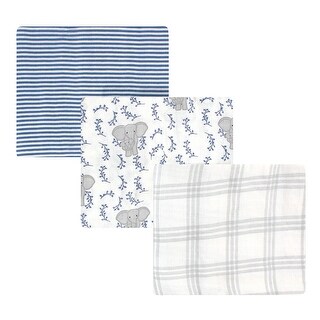 Touched by Nature Baby Organic Cotton Muslin Swaddle Blanket, Blue Elephant, One Size - Blue Elephant - One Size