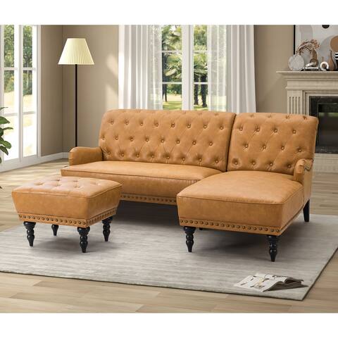 Blanca L-Shaped Wide Chesterfield Sofa Set Sectional Vegan Leather Couch