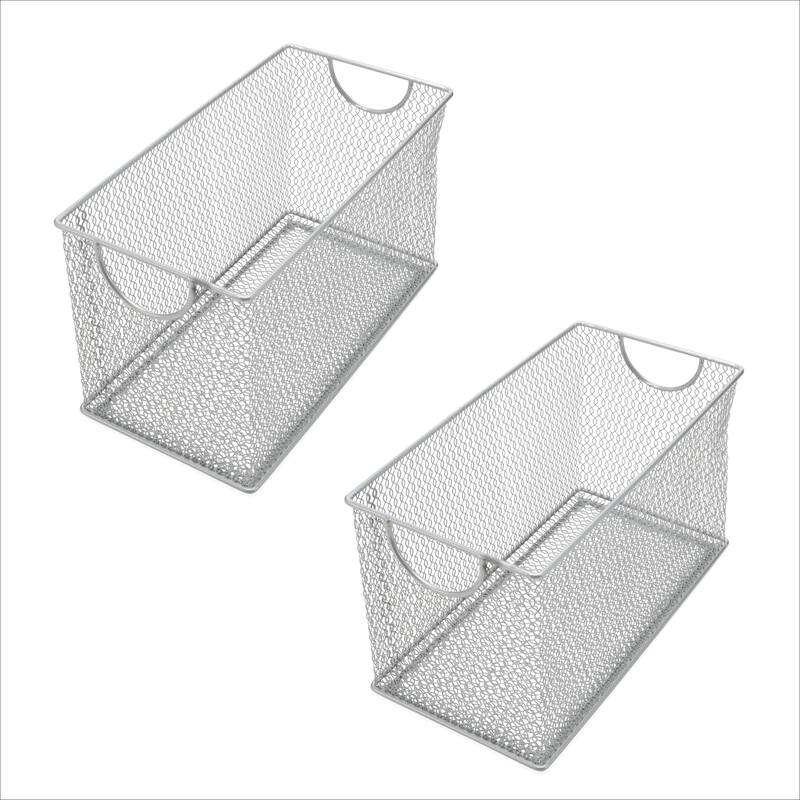 Household Wire Mesh Open Bin Shelf Storage Basket Organizer - 10.75 in. L x 5.5 in. W x 6.5 in. H-2 pack