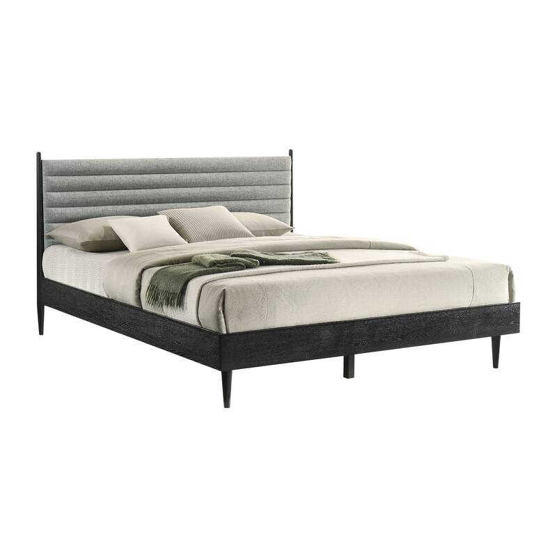King Size Bed Frame Wood Platform Bed Black Finish Modern Bedroom Furniture