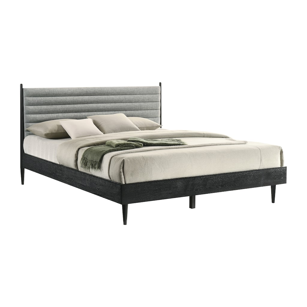 King Size Bed Frame Wood Platform Bed Black Finish Modern Bedroom Furniture