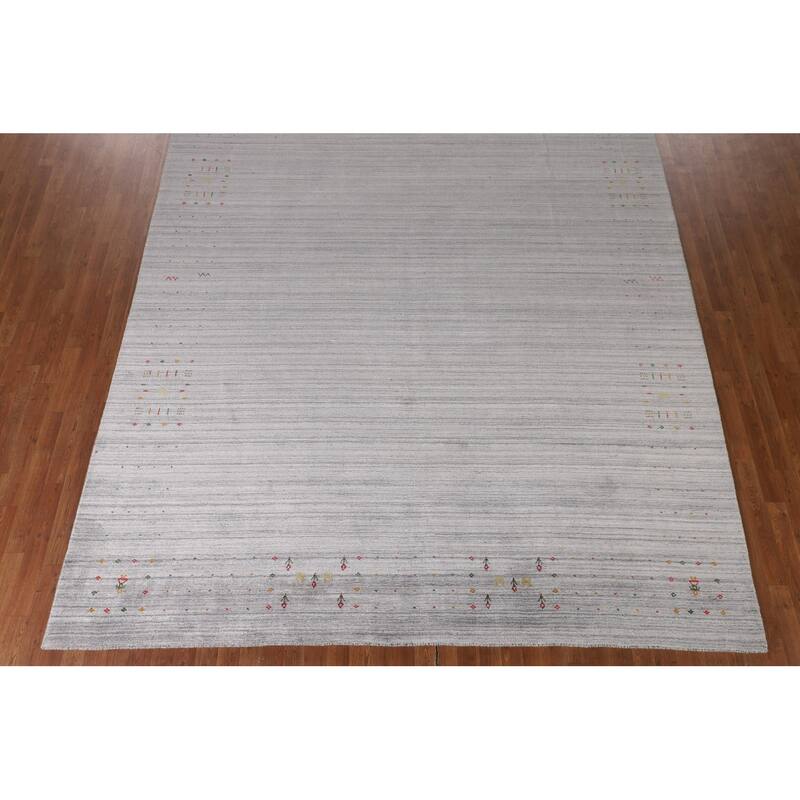 Striped Gabbeh Indian Area Rug Handmade Wool Carpet - 9'3" x 11'8"