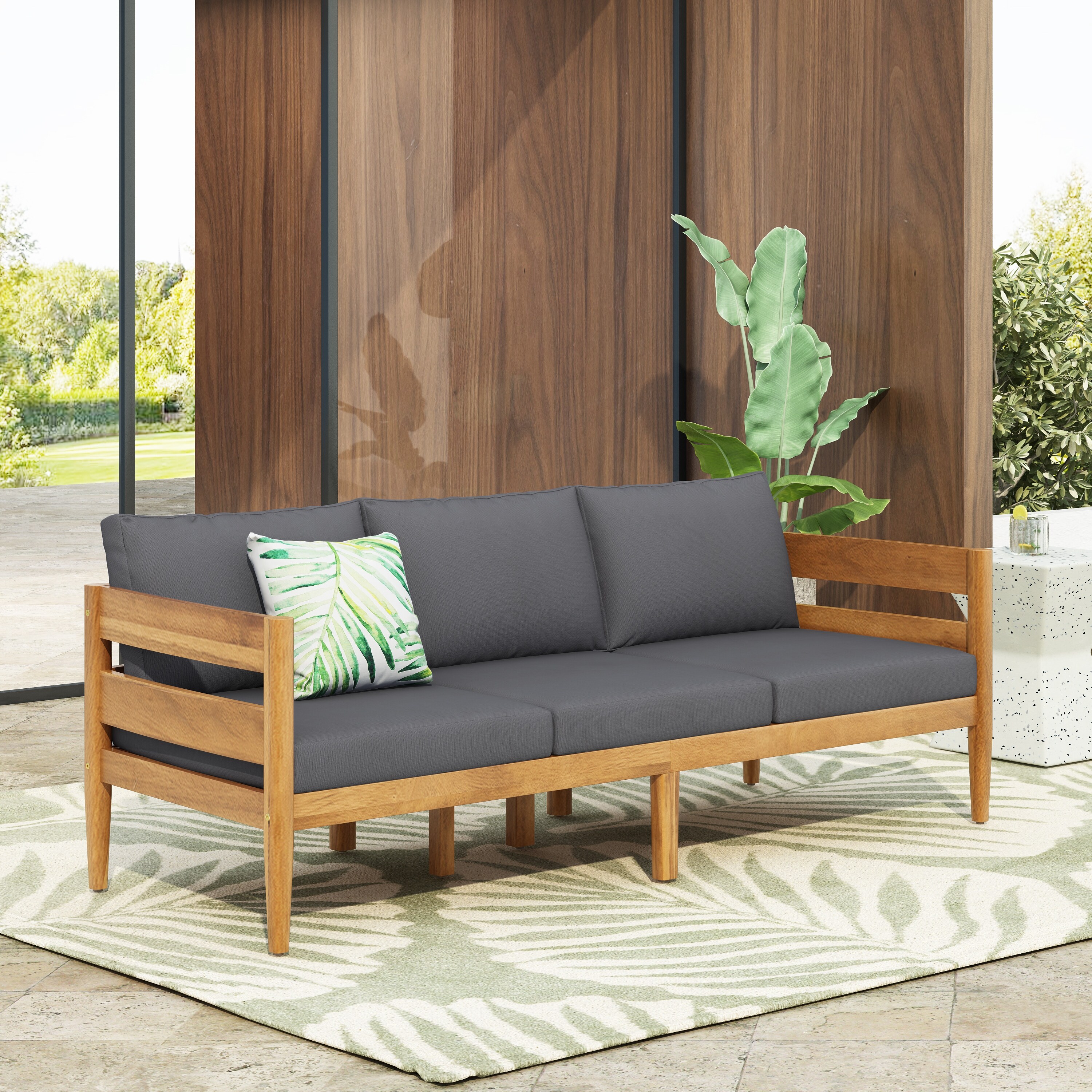 Christopher Knight Home- Maeve Outdoor Curved Acacia Wood 3 Seater