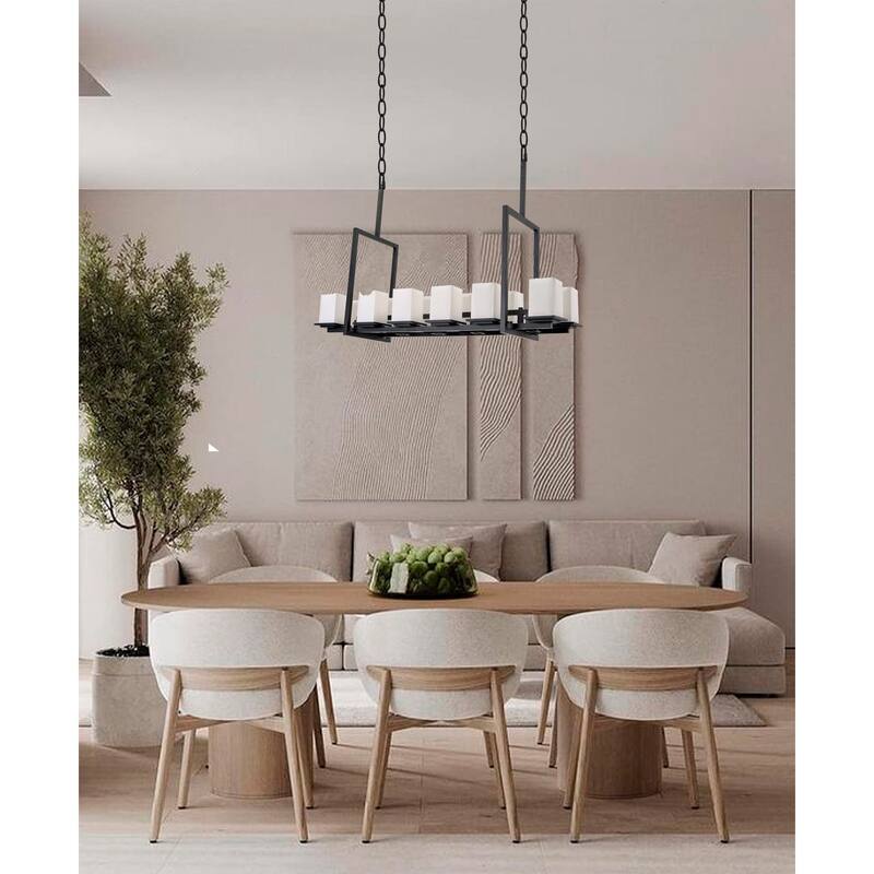 12-Light Black Chandelier With White Shades