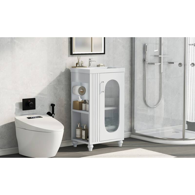 20" Bathroom Vanity with Sink, Bathroom Vanity Cabinet with Two-tier Shelf, Adjustable Shelf, Solid Wood and MDF