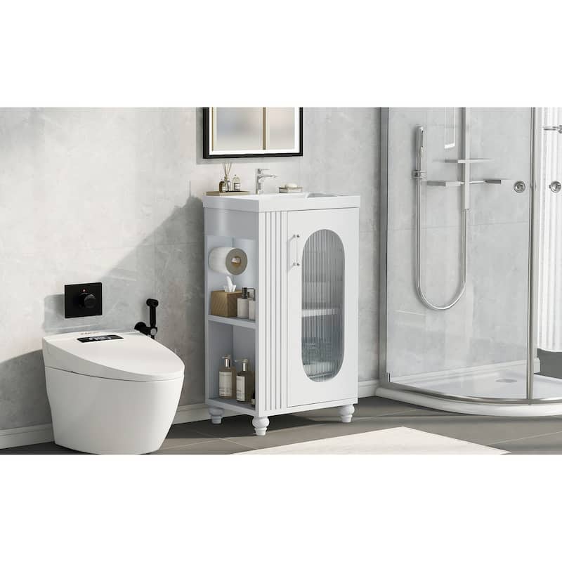 Roomfitters 20" Bathroom Vanity with Sink Cabinet with Two-Tier Shelf Adjustable Shelf Solid Wood and MDF Frame