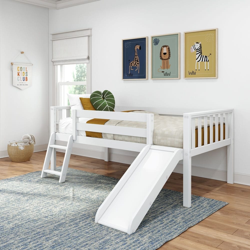 Max and Lily Twin Solid Wood Soren Ultra Low Loft Bed with Slide