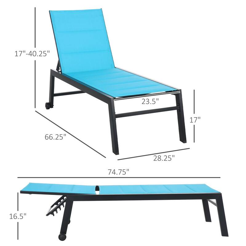 Outdoor steel frame mesh chaise lounge with rollers