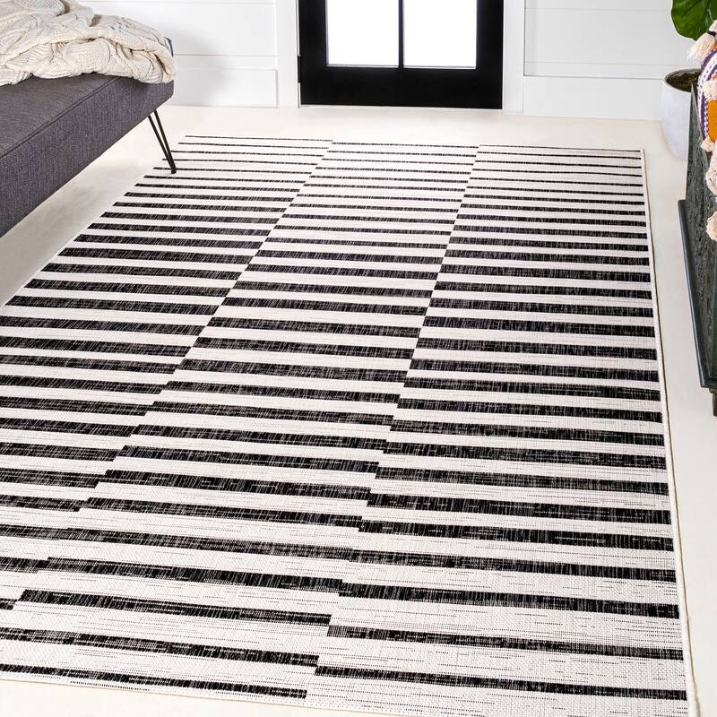 JONATHAN Y Grid Modern Offset Stripe Indoor/Outdoor Area Rug
