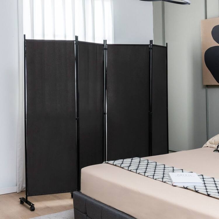 4-Panel Folding Room Divider Rolling Privacy Screen with Lockable Wheels - 89" x 12" x 68" (L x W x H)