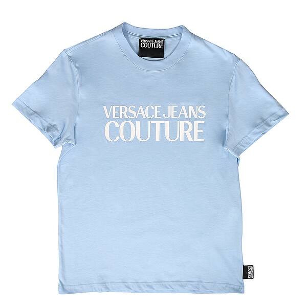 Shop Versace Jeans Couture Light Blue Pure Cotton Oversized Logo Short Sleeve T Shirt On Sale Overstock 31252399