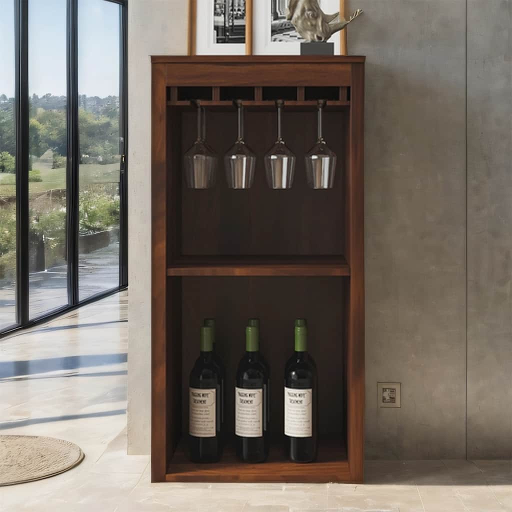 Wine Bar Cabinet with Hutch - Multi-Purpose Storage, Walnut Brown