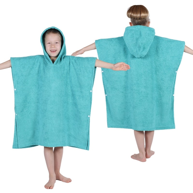 Superior Lyron Kids Cotton Terry Hooded Poncho Bath Towel - Small / Medium - Teal