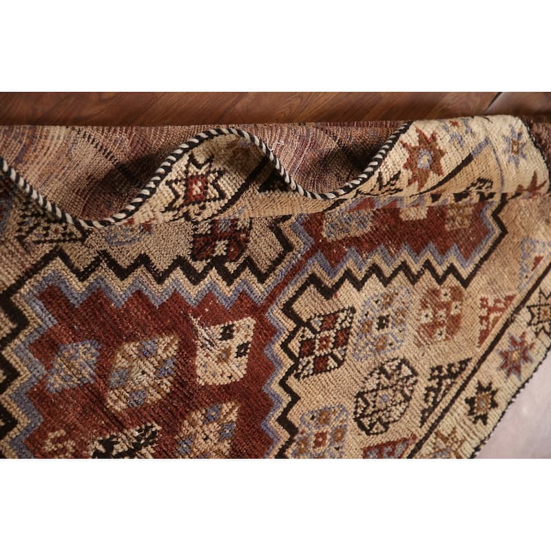 Tribal Qashqai Persian Antique Area Rug Handmade Peach Wool Carpet - 3'6"x 7'11"