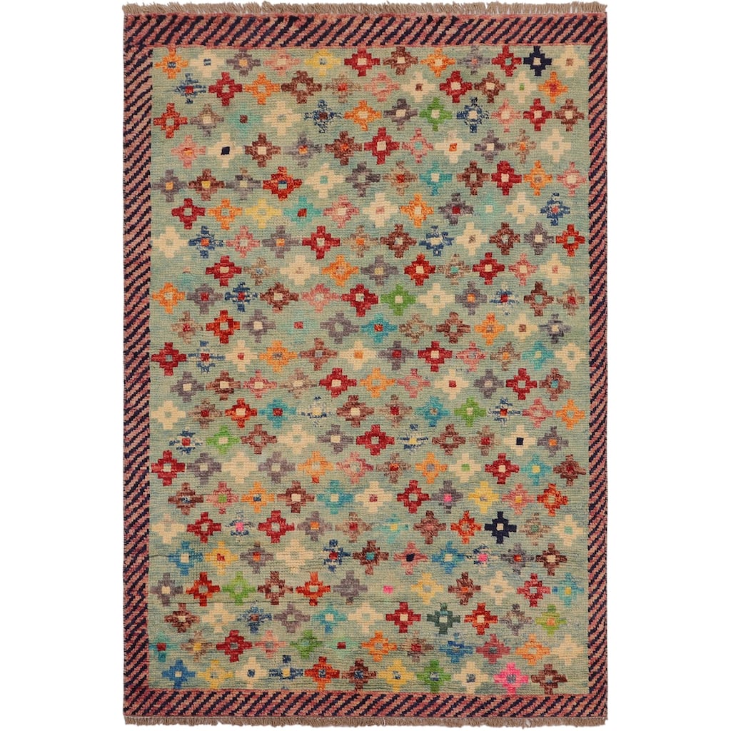 Eclectic Balochi Higgins Blue/Red Hand Knotted Wool Rug - 3'4'' x 5'0''