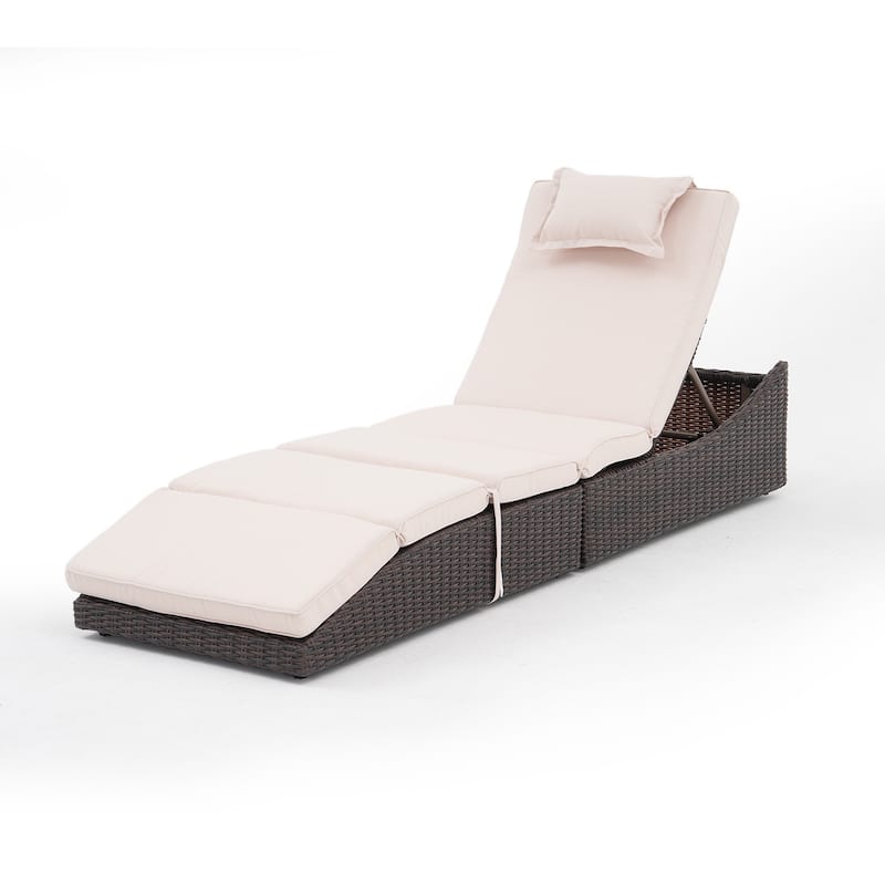 Outdoor PE Wicker Chaise Lounge Chairs, Patio Rattan Reclining Chair Adjustable Backrest Pool Sunbathing Recliners