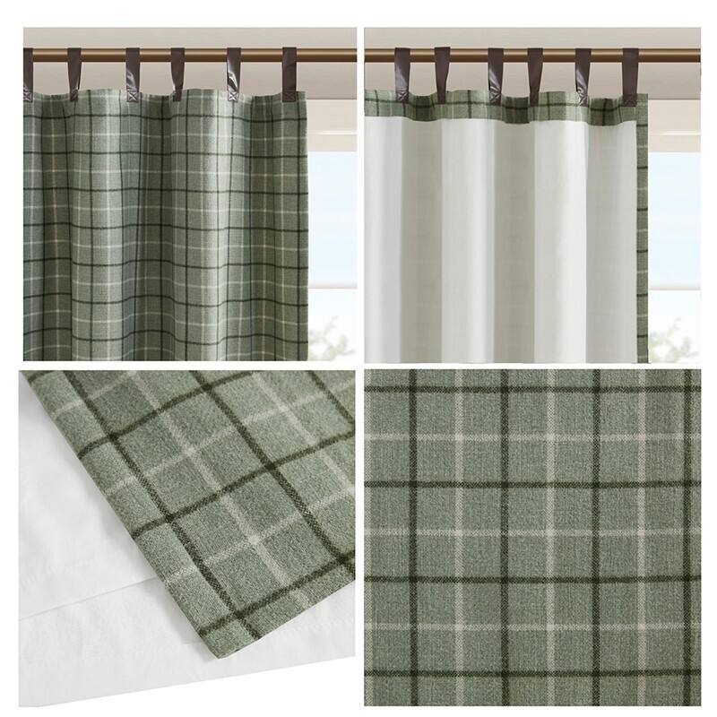 Plaid Rod Pocket and Back Tab Curtain Panel with Fleece Lining