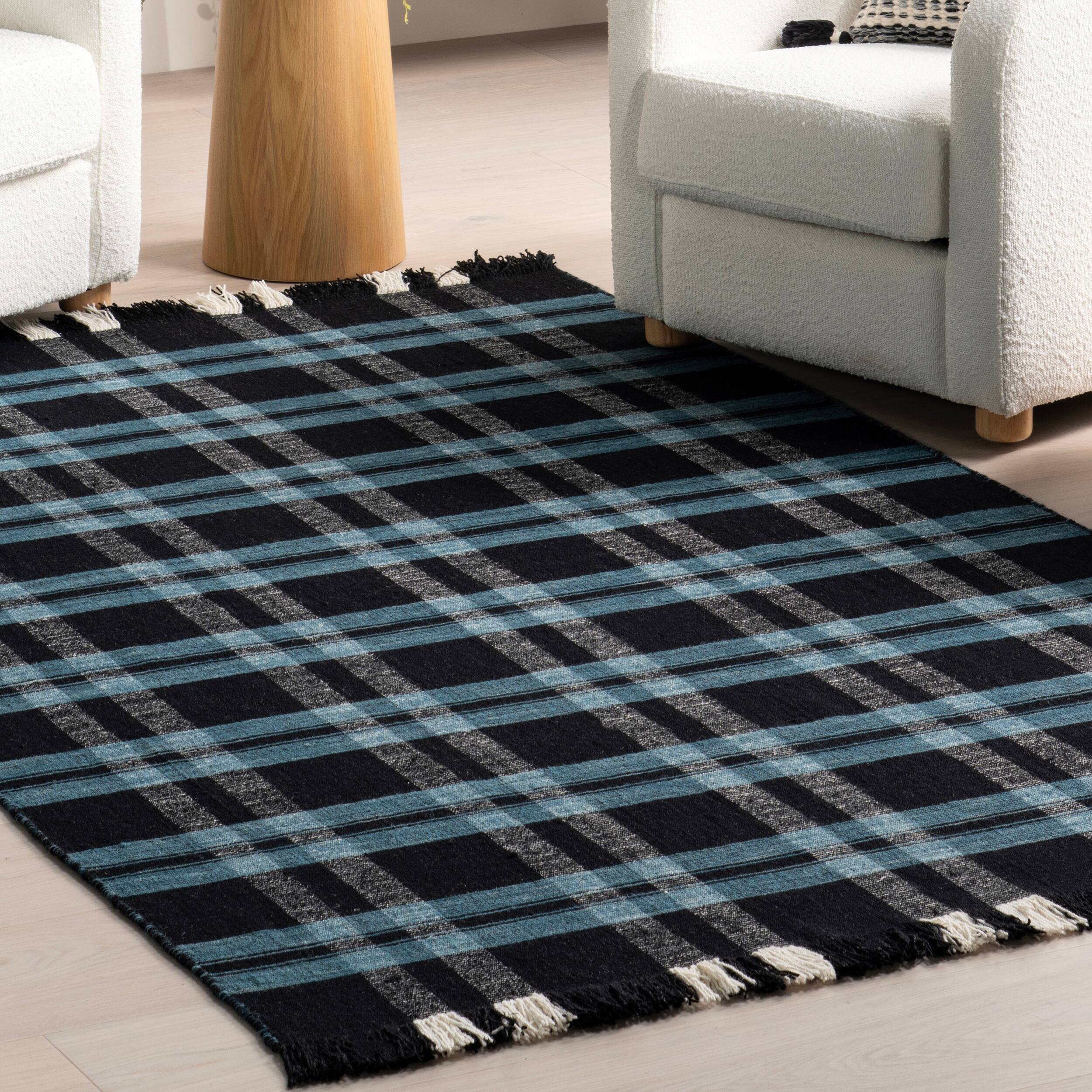 Brooklyn Rug Co Denton Country Plaid Wool Fringe Area Rug Bed Bath