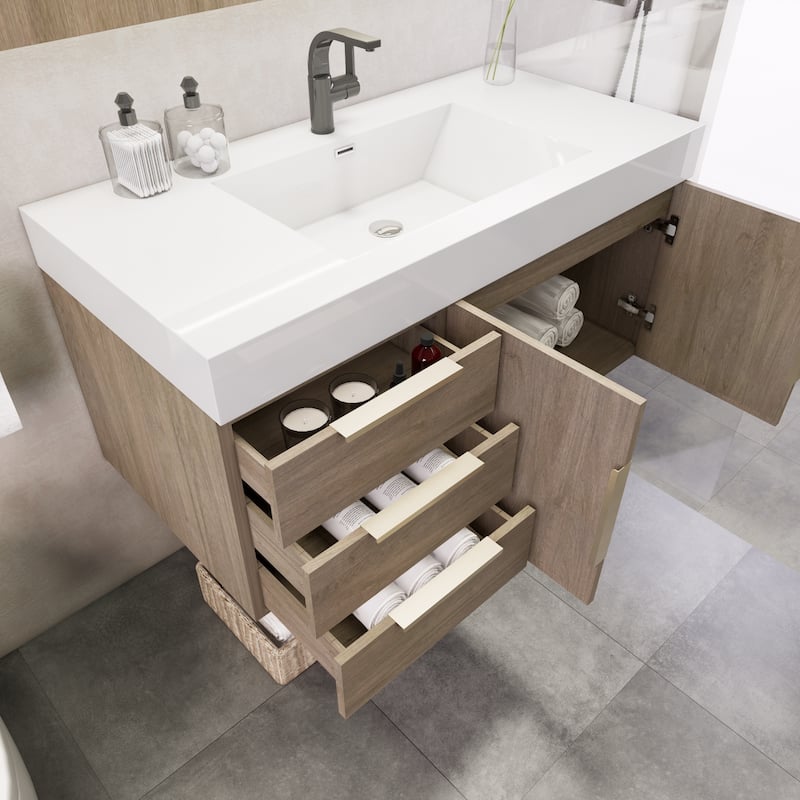 Noble 42" Wall Mounting Vanity (L Drawer) with Reinforced Acrylic Sink