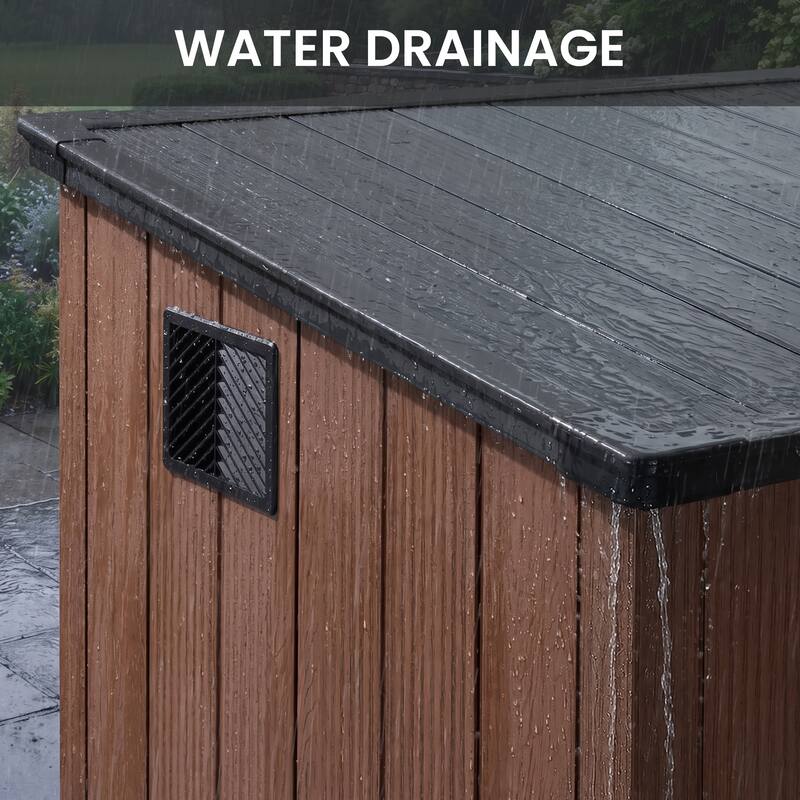 All-Weather Outdoor Storage Shed Waterproof Resin Garden Shed with Floor, Lockable Doors, Skylight for Lawn Tools & Bikes