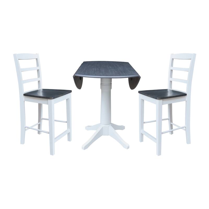 42" Round Top Dual Drop Leaf Pedestal Table with Stools