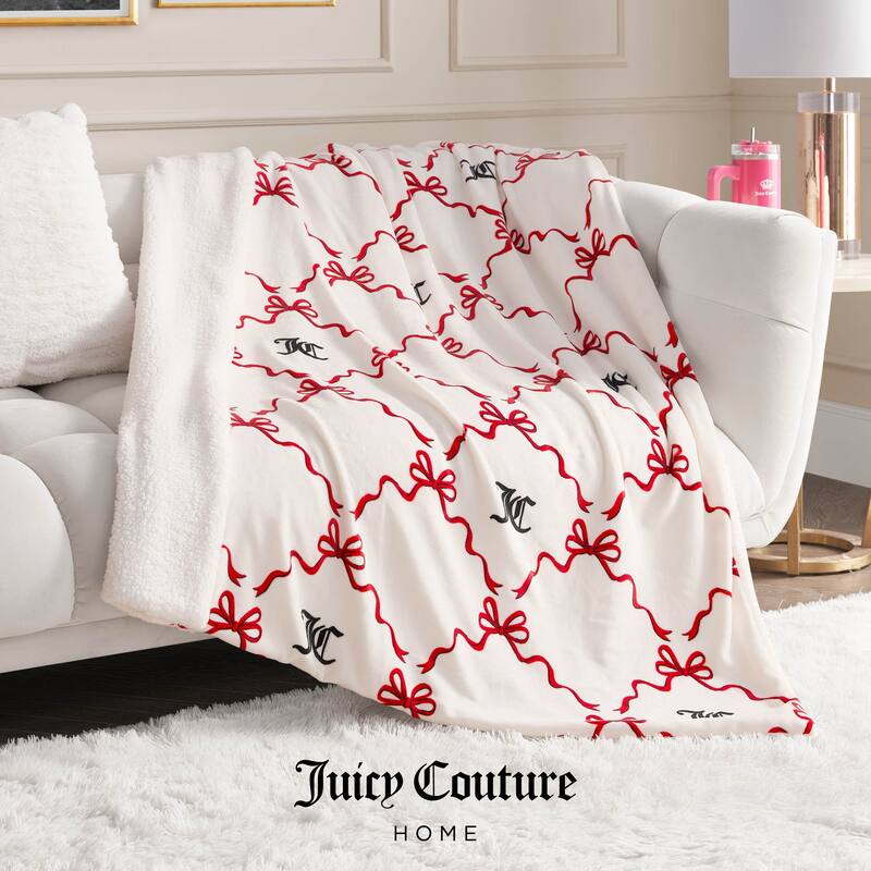 Juicy Couture Plush Reversible Sherpa Throw Blanket