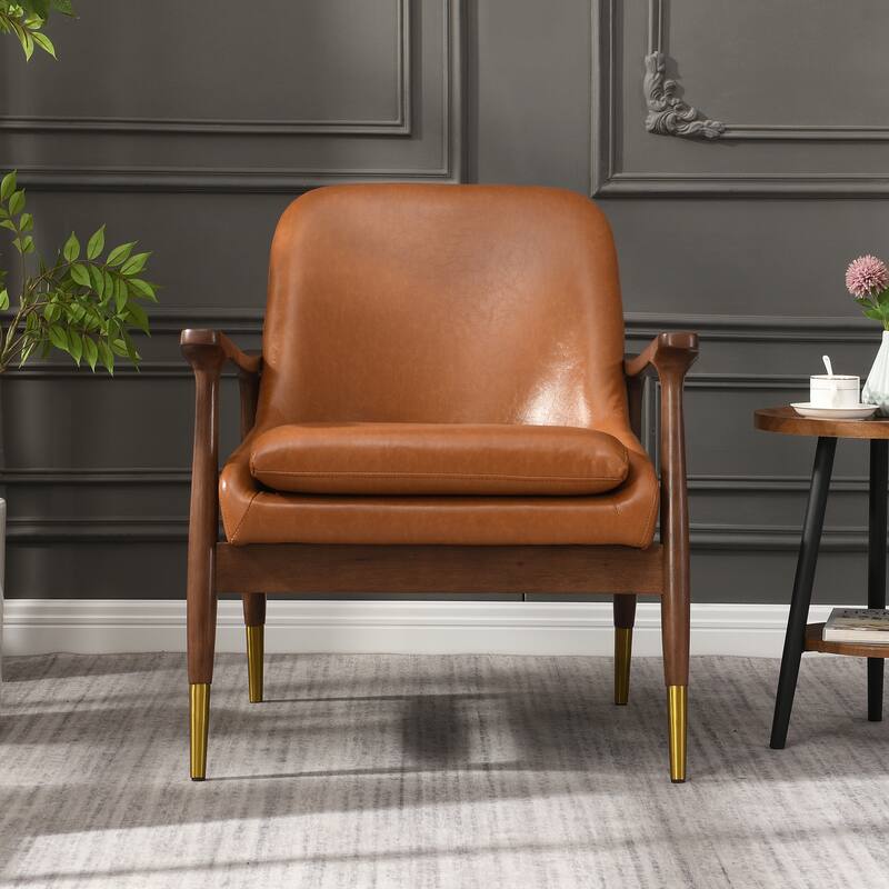 Mid-Century Faux Leather Accent Chair