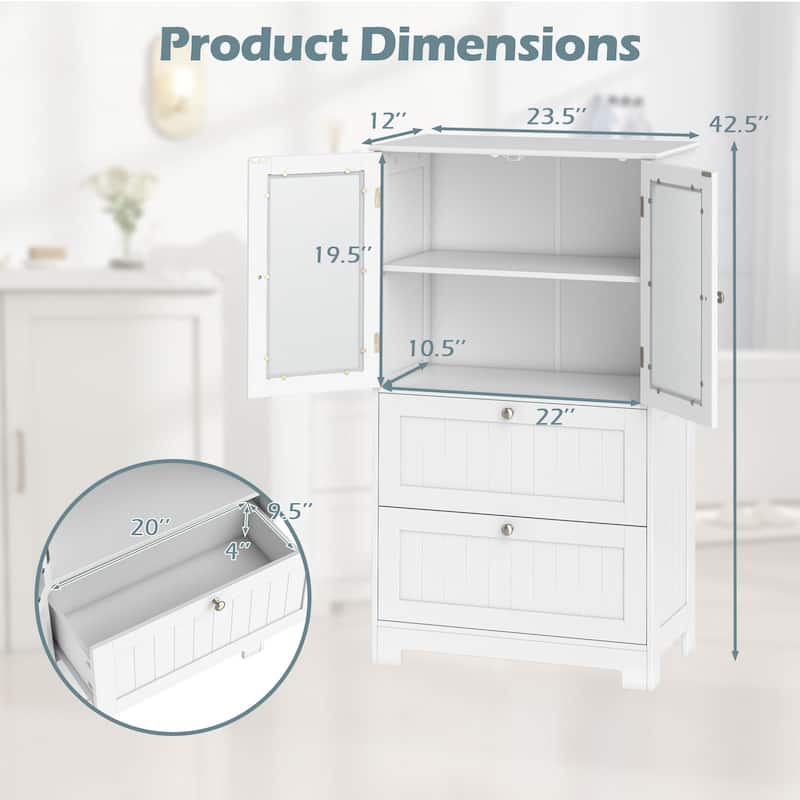 Gymax Bathroom Floor Storage Cabinet Freestanding Cupboard Pantry w/ 2