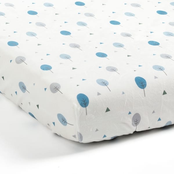 slide 2 of 5, Lush Decor Dinosaurs Roar Allover Trees Soft Micro Plush Fitted Crib Sheet - 52"x 28" Dusty Teal/Grey