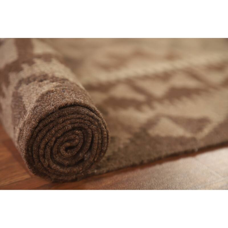 Brown Kilim Oriental Area Rug Hand-woven Bedroom Wool Carpet - 4'11" x 6'9"