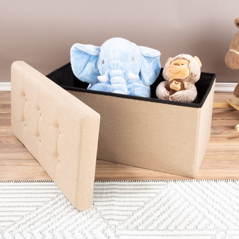 Lavish Home 30-Inch Folding Storage Ottoman, Beige