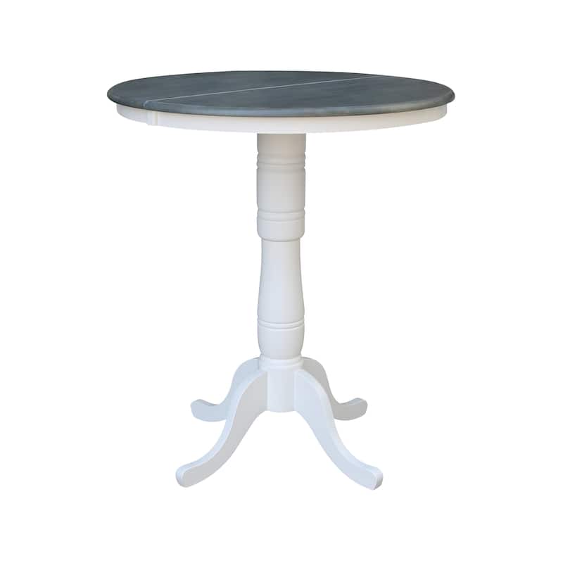 36" Round Top Pedestal Table With 12" Leaf - White/Heather Gray - N/A - White/Heather Gray - 41.3"H