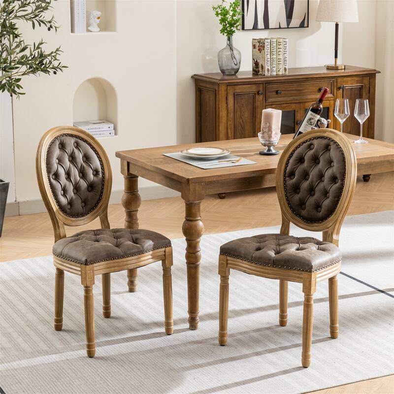 Solid Wood Frame,PU Artificial Leather Dining Chair,2 PCS