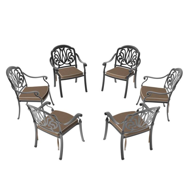 Stacking OutdoorPatio Dining Armchair with Brown Cushions