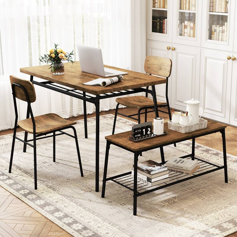Gymax Dining Table Set for 4 Dining Room Kitchen Table w/ Bench 2