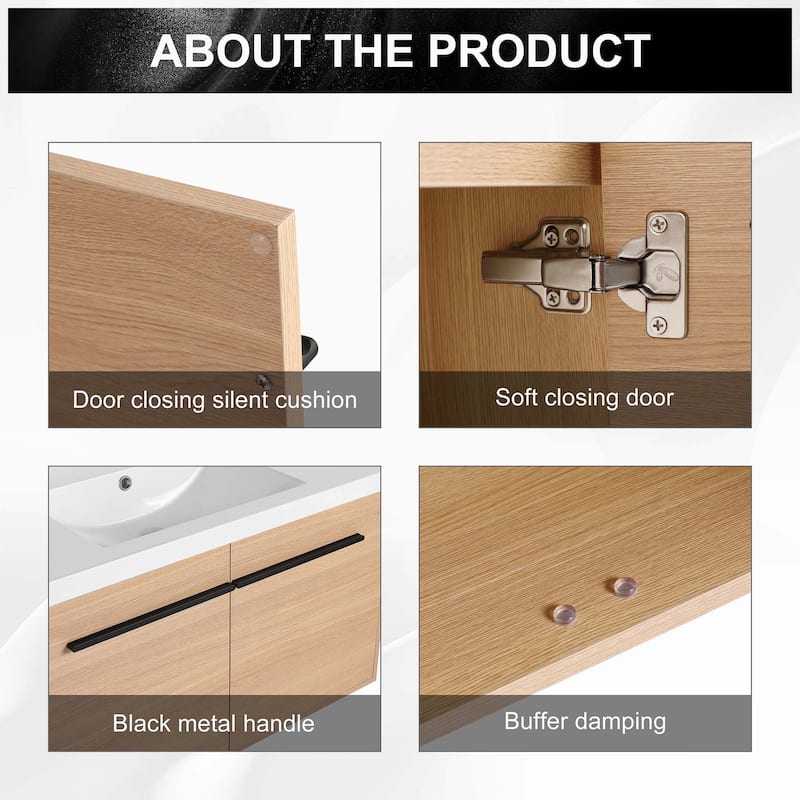 Oak 36 Inch Bathroom Vanity with resin Countertop Sink