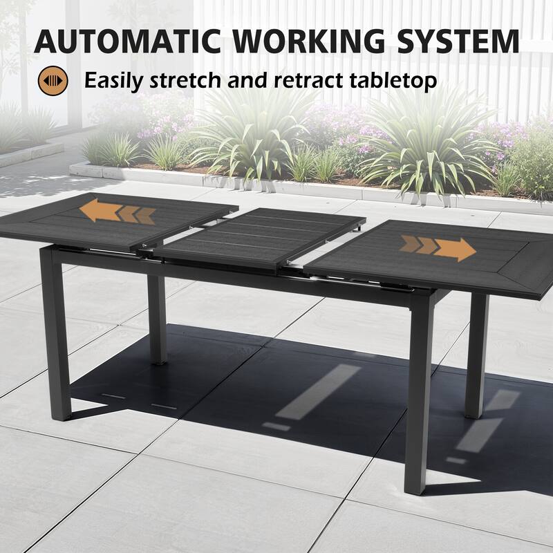 Outdoor Patio Dining Extendable Aluminum Table with Cushioned PE Rattan Chairs
