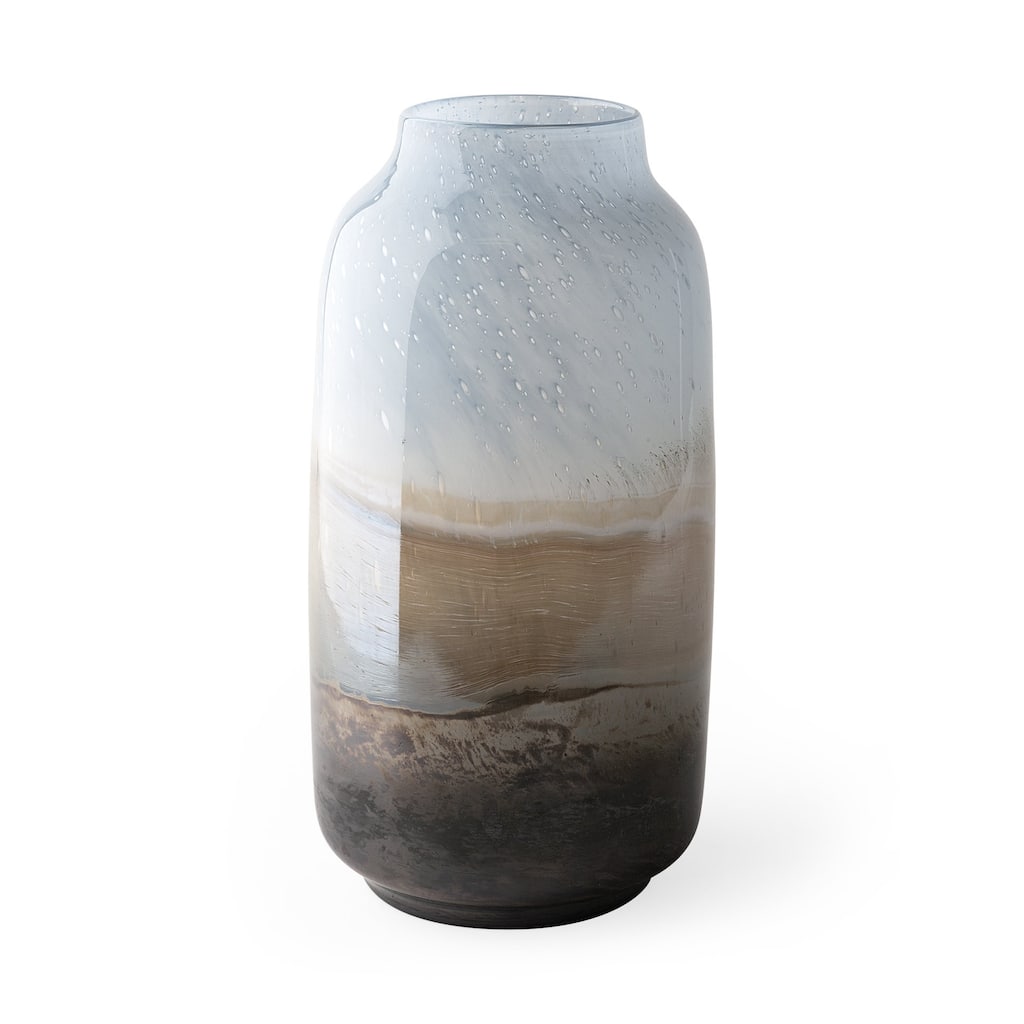 Beige and Blue Crystal Glass Cylinder Table Vase odern Abstract Design