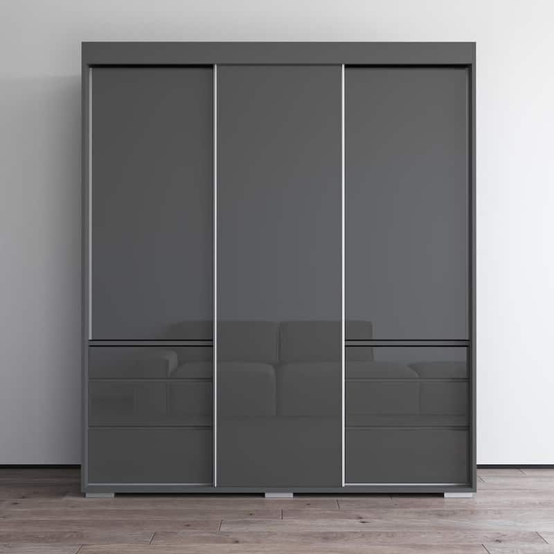 Monaco 3-door Modern 71-inch Glass Front Wardrobe - Gray