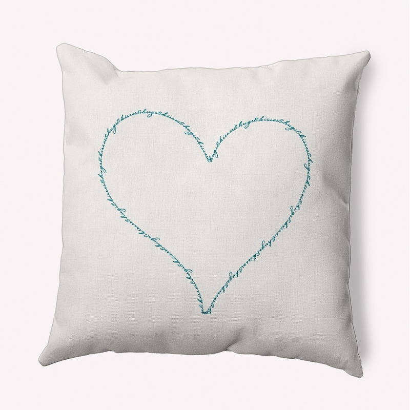 Hugs and Kisses Heart Valentine's Day Decorative Indoor Pillow - 16" x 16" - Teal Apetite