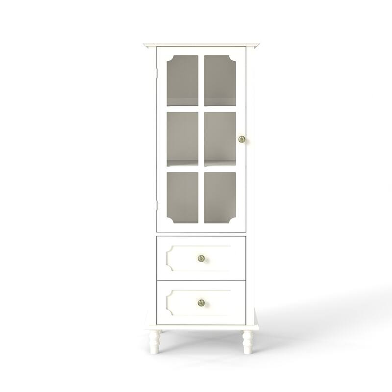 Buffet Cabinet with Glass Doors and Double Drawer, Modern Wooden Storage Sideboard Cupboard for Living room