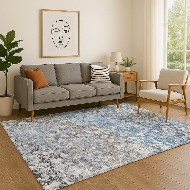 Premium Washable Super Soft Modern Splatter Mayfield Rug - Blue - 3' x 5'