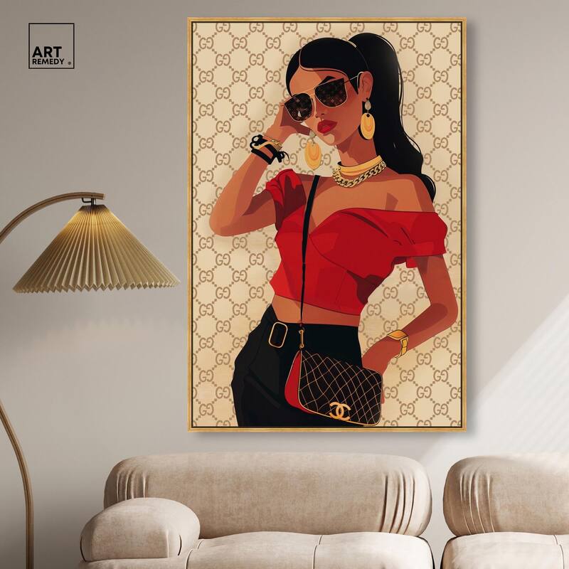 Her Stylish Red Look Canvas by Art Remedy