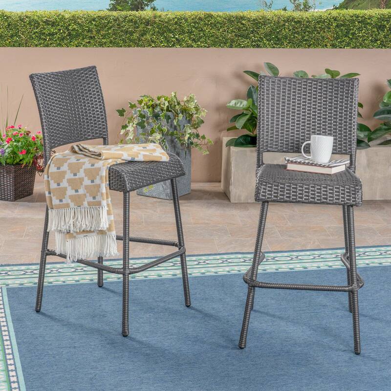 29" Outdoors PE Rattan Armless Barstools, Set of 2, Grey - Grey