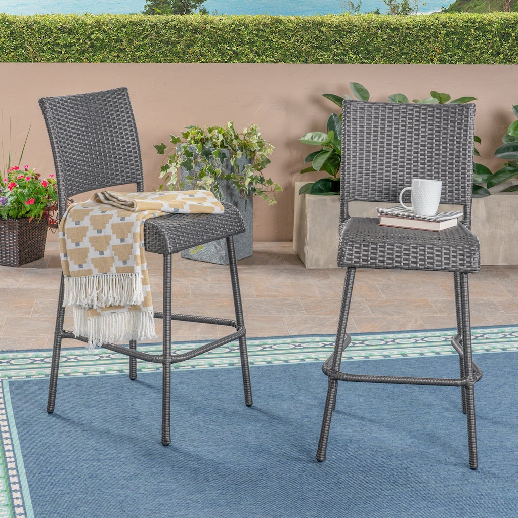 29" Outdoors PE Rattan Armless Barstools, Set of 2, Grey