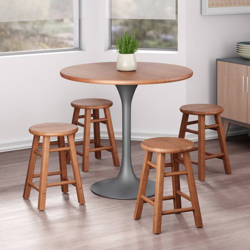 Element 2-Pc Square Legs Dining Stool Set, Teak Finish - N/A