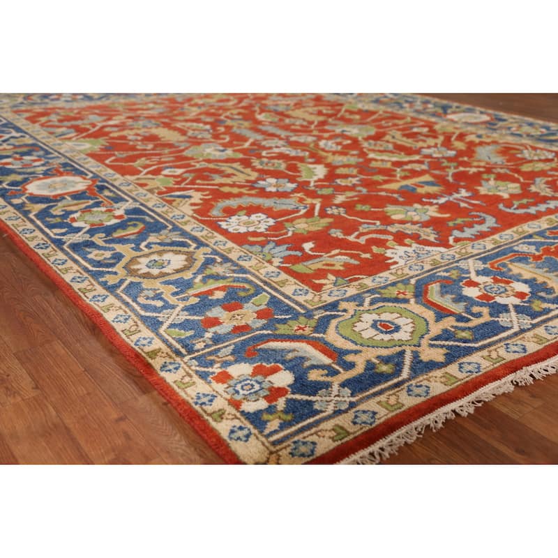 Heriz Serapi Indian Area Rug Hand-Knotted Traditional Wool Carpet - 7'11" x 9'9" - 7'11" x 9'9" - Orange